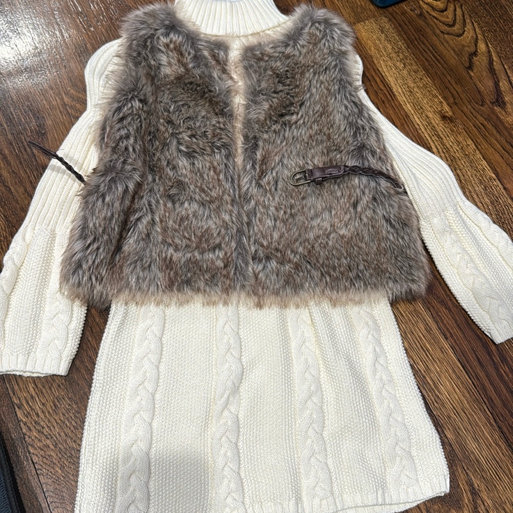 Ivory cable knit sweater dress with vest girls size 6